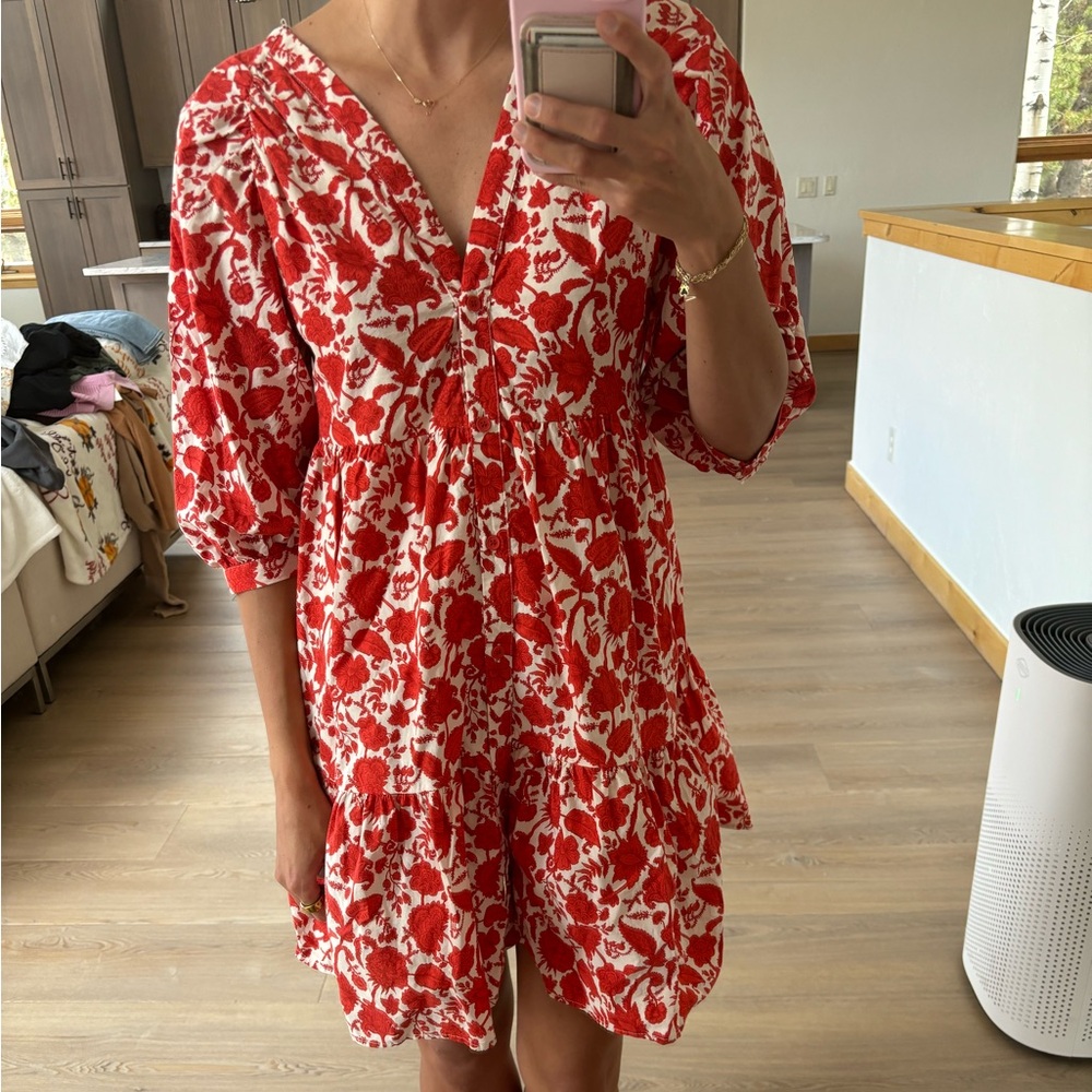 Floral red and white dress from Mango size 4